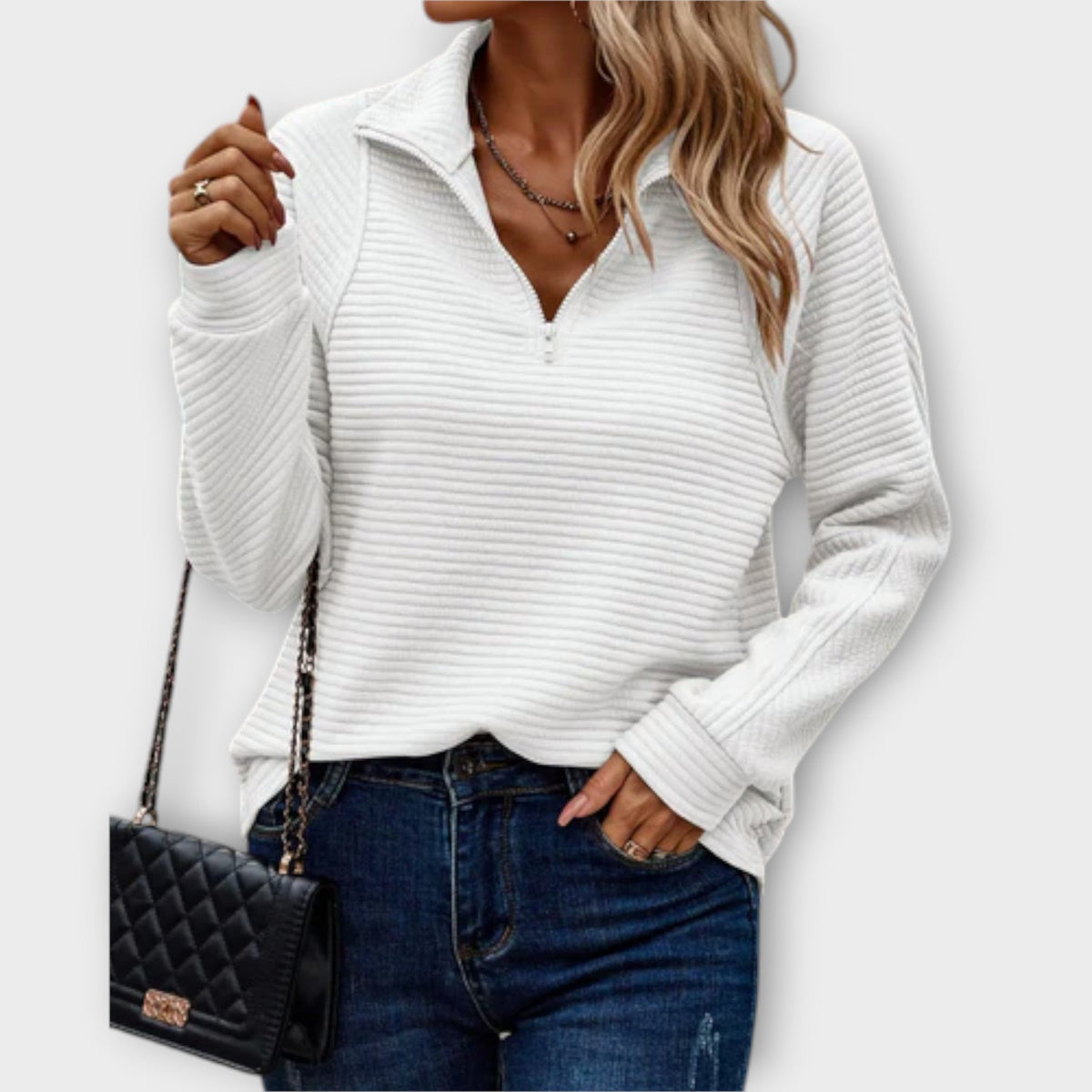 Vilja | Pink Half-Zip Ribbed Jumper