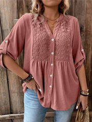 Twanna | Textured-Yoke Button Blouse