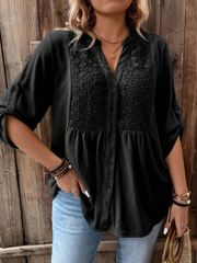 Twanna | Textured-Yoke Button Blouse