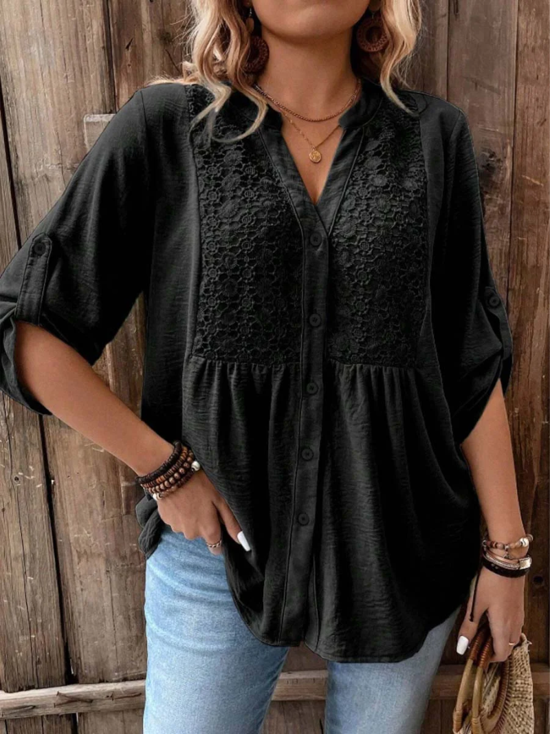 Twanna | Textured-Yoke Button Blouse