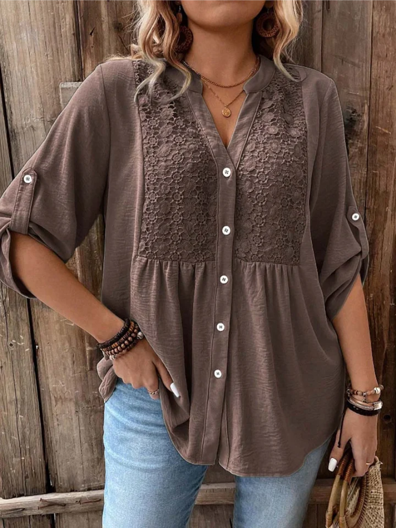 Twanna | Textured-Yoke Button Blouse