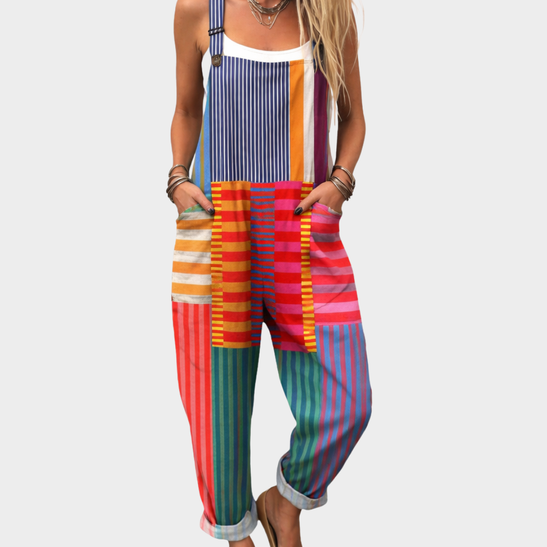 RELAXED-FIT PRINTED ADJUSTABLE-STRAP DUNGAREES