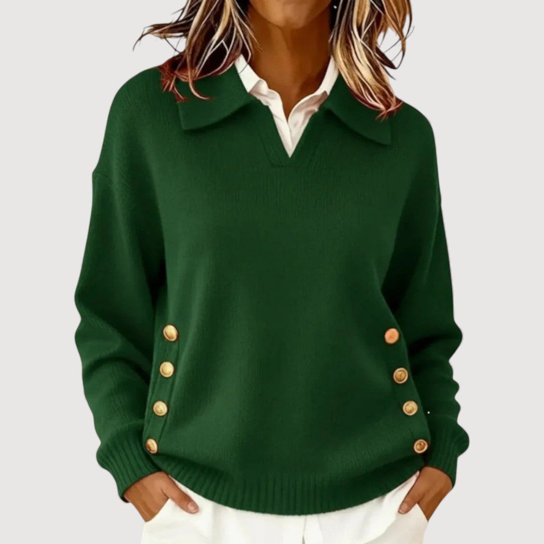 Takiyah | Collared Button-Hem Jumper