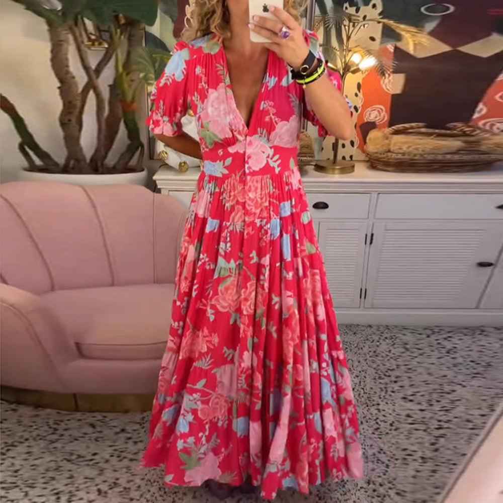 FLORIANA | FLORAL V-NECK DRESS