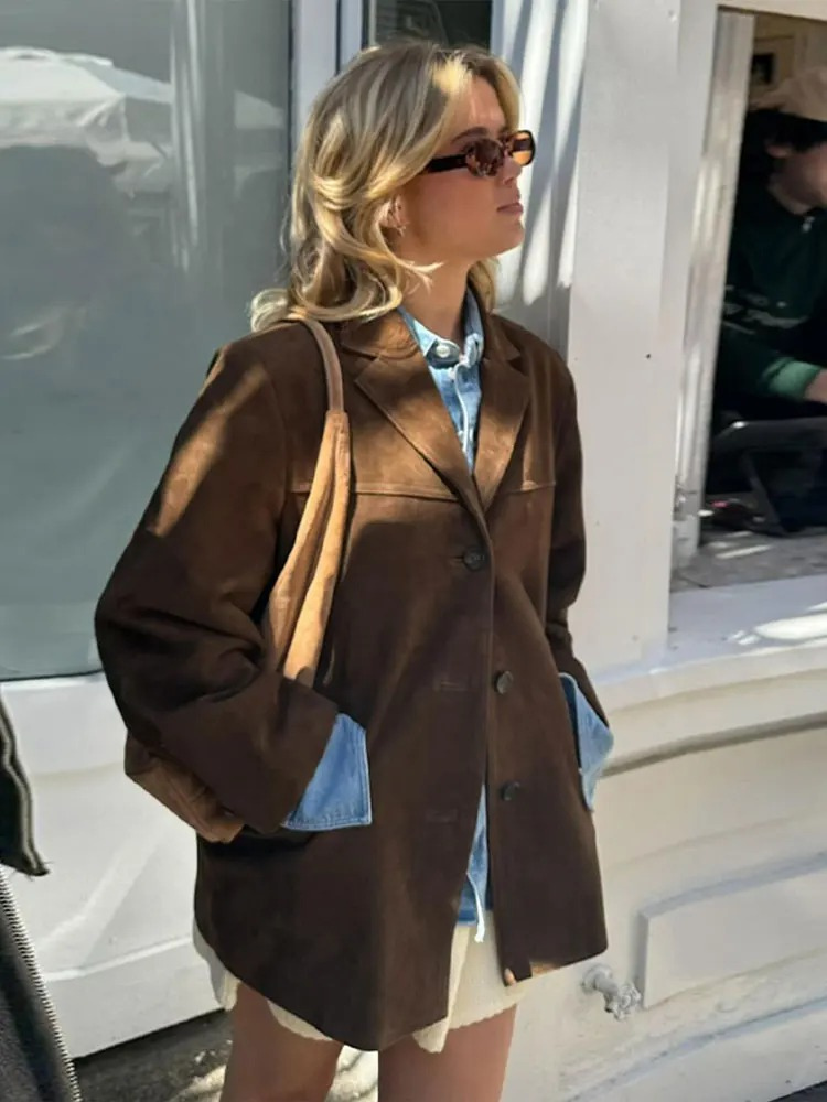 Arianwen | Brown Oversized Suede Blazer