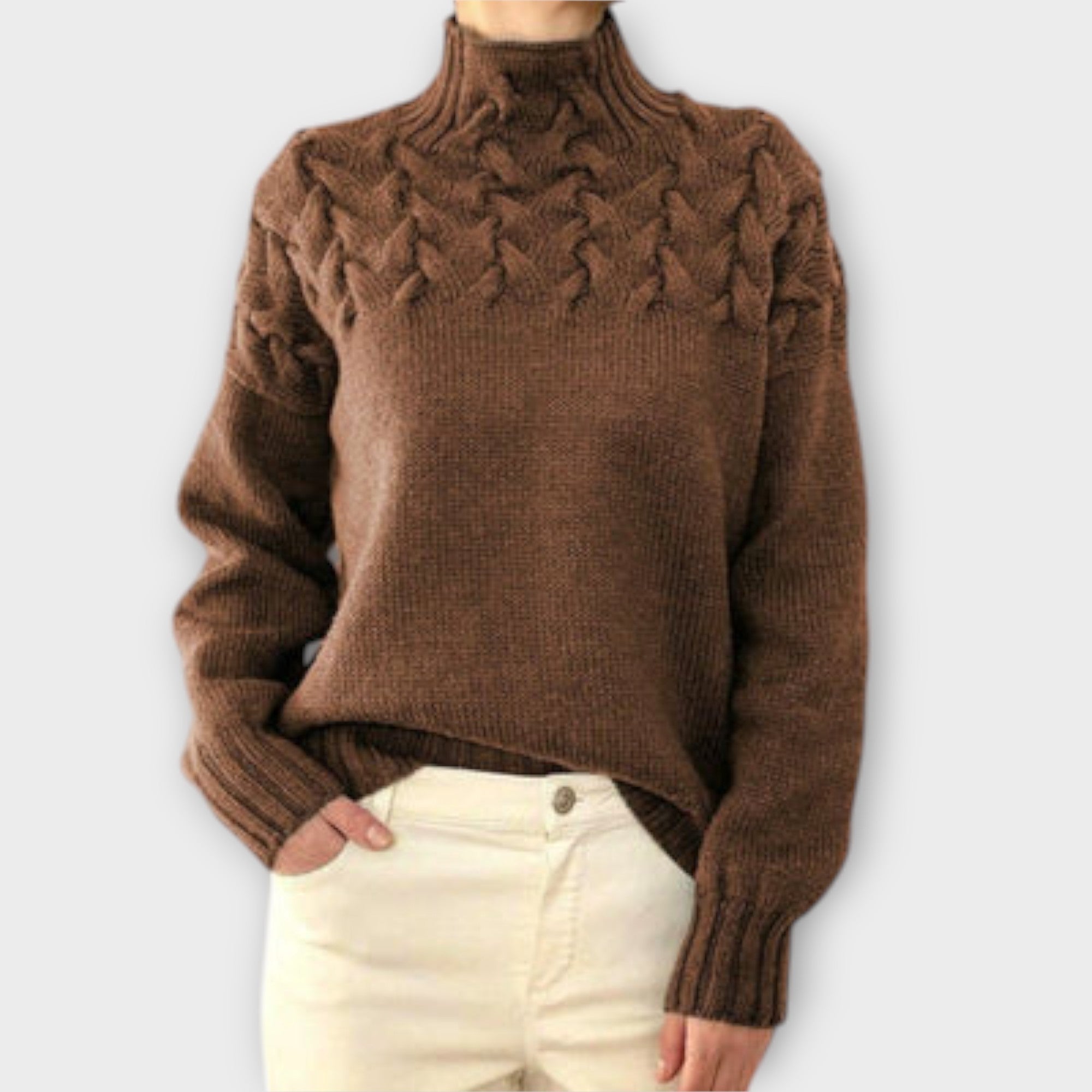 Eva | Black Jumper For Women With Cable Details