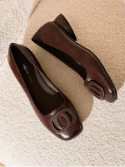 Fiammetta – Square-Toe Leather Ballet Shoes with Low Heel