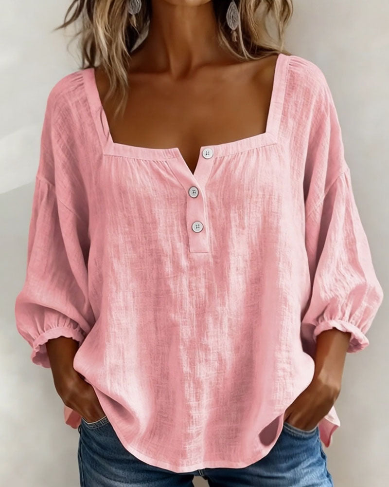 Tenille | Square-Neck Button Blouse