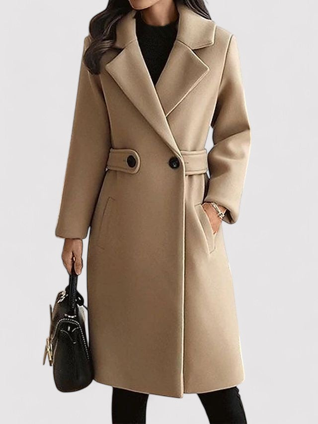 Sadhbh | Wool Belted Coat with Buckle and Lapels in Khaki