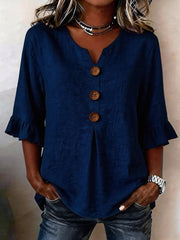 Jolinda | Button-Neck Ruffle-Sleeve Blouse