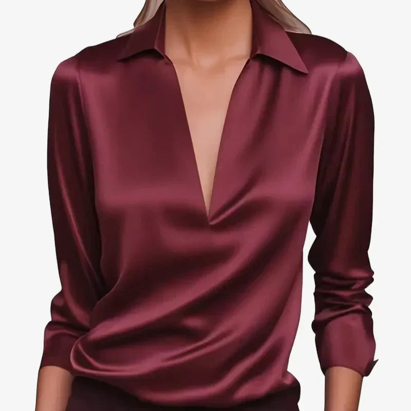 Vinita | Collared V-Neck Sheen Blouse