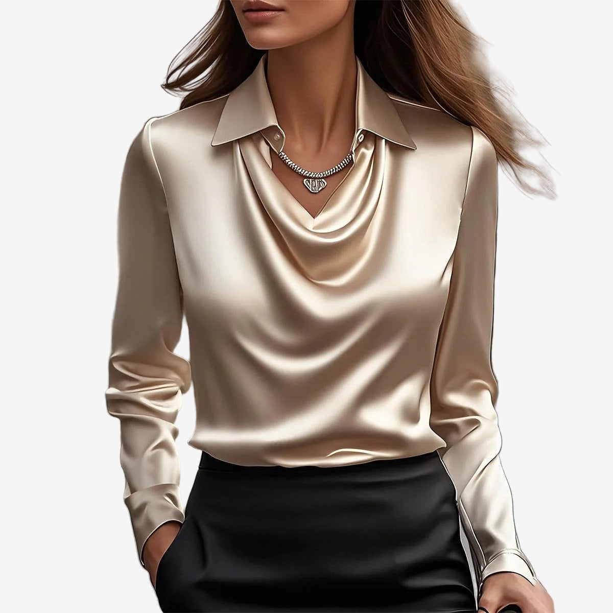 Kamie | Collared Cowl-Neck Blouse