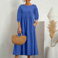 MARISSA | THREE-QUARTER-SLEEVE ROUND-NECK DRESS