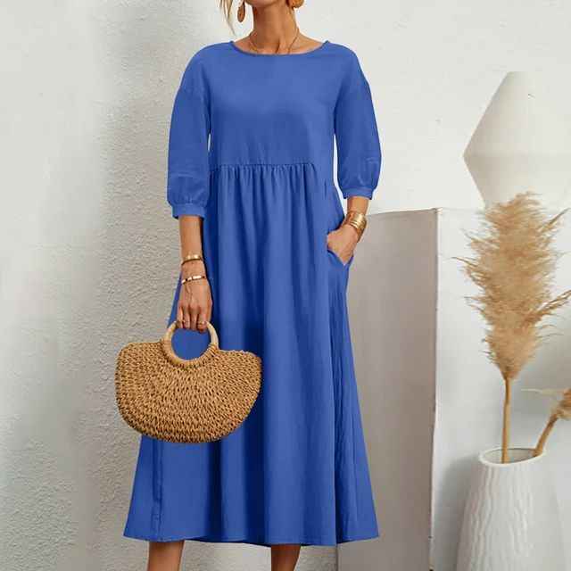 MARISSA | THREE-QUARTER-SLEEVE ROUND-NECK DRESS