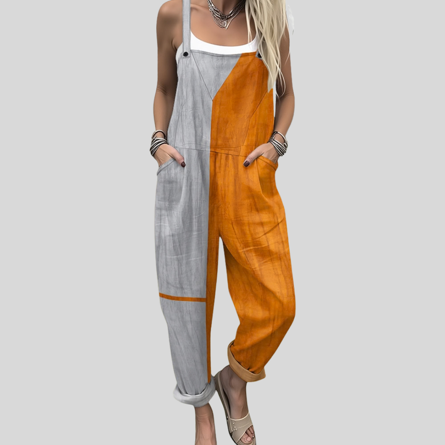 Women's dungarees with colour-block panels, a bib front and shoulder straps