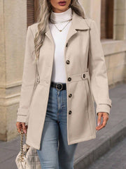 Eleri | Mid-Length Single-Breasted Wool-Blend Coat in Khaki