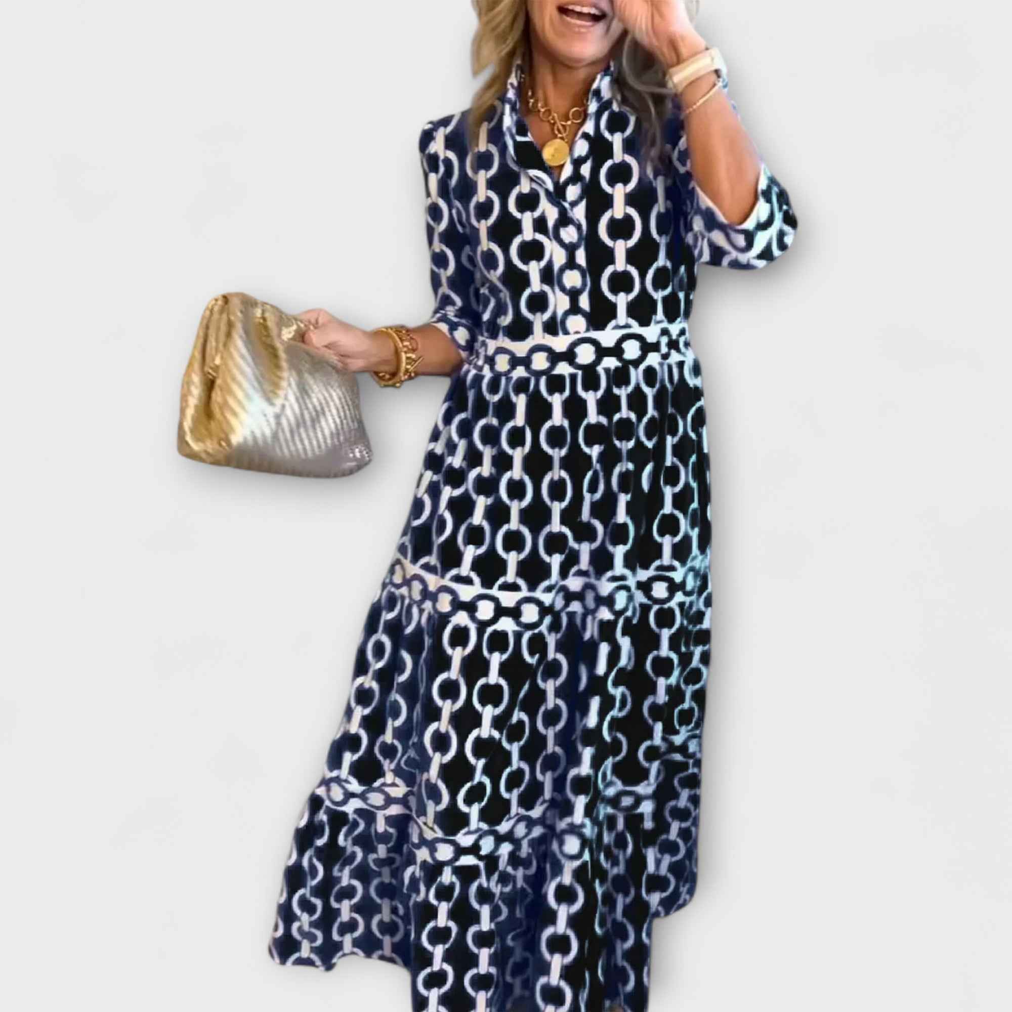 Juliana | Midi Dress White Ketting Pattern