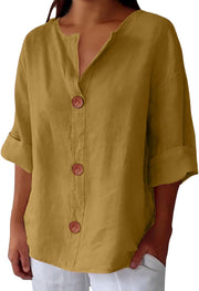 Tenaya | V-Neck Large-Button Shirt