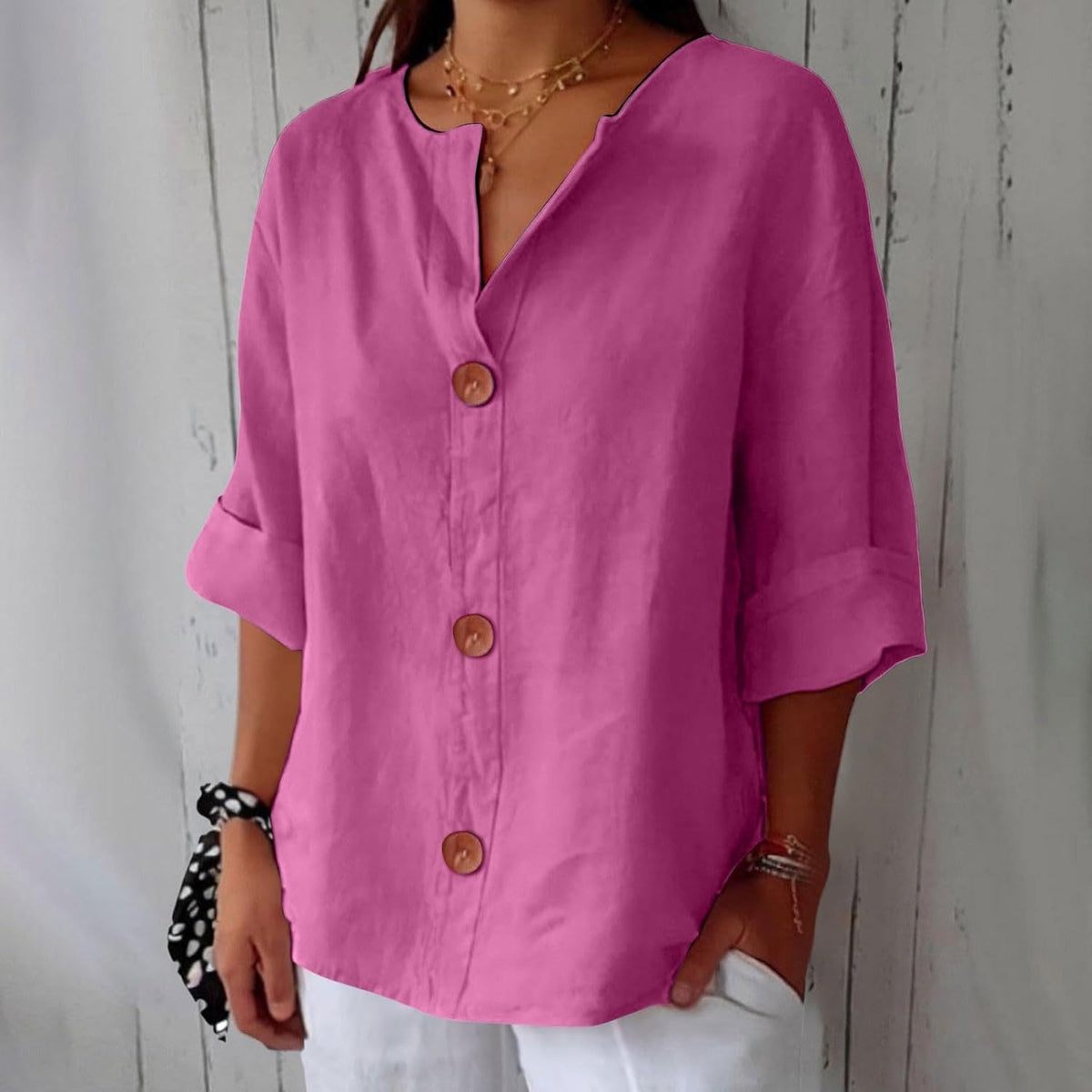 Tenaya | V-Neck Large-Button Shirt