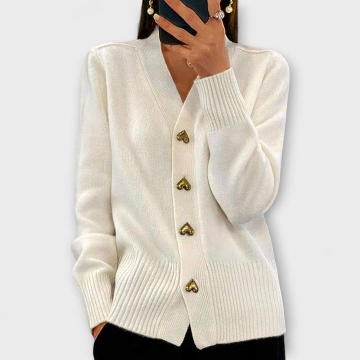 Marij | Dark Blue Cardigan With V-Neck In Vintage Style