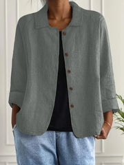 Tesni | Three-Quarter Sleeve Button-Front Shirt Jacket in Light Blue