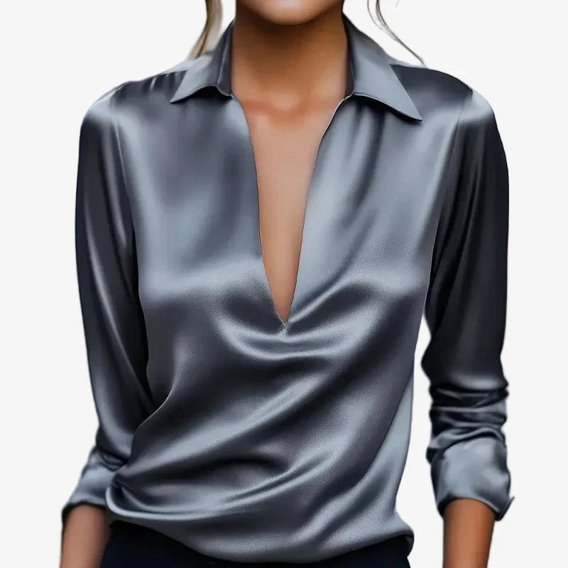 Vinita | Collared V-Neck Sheen Blouse