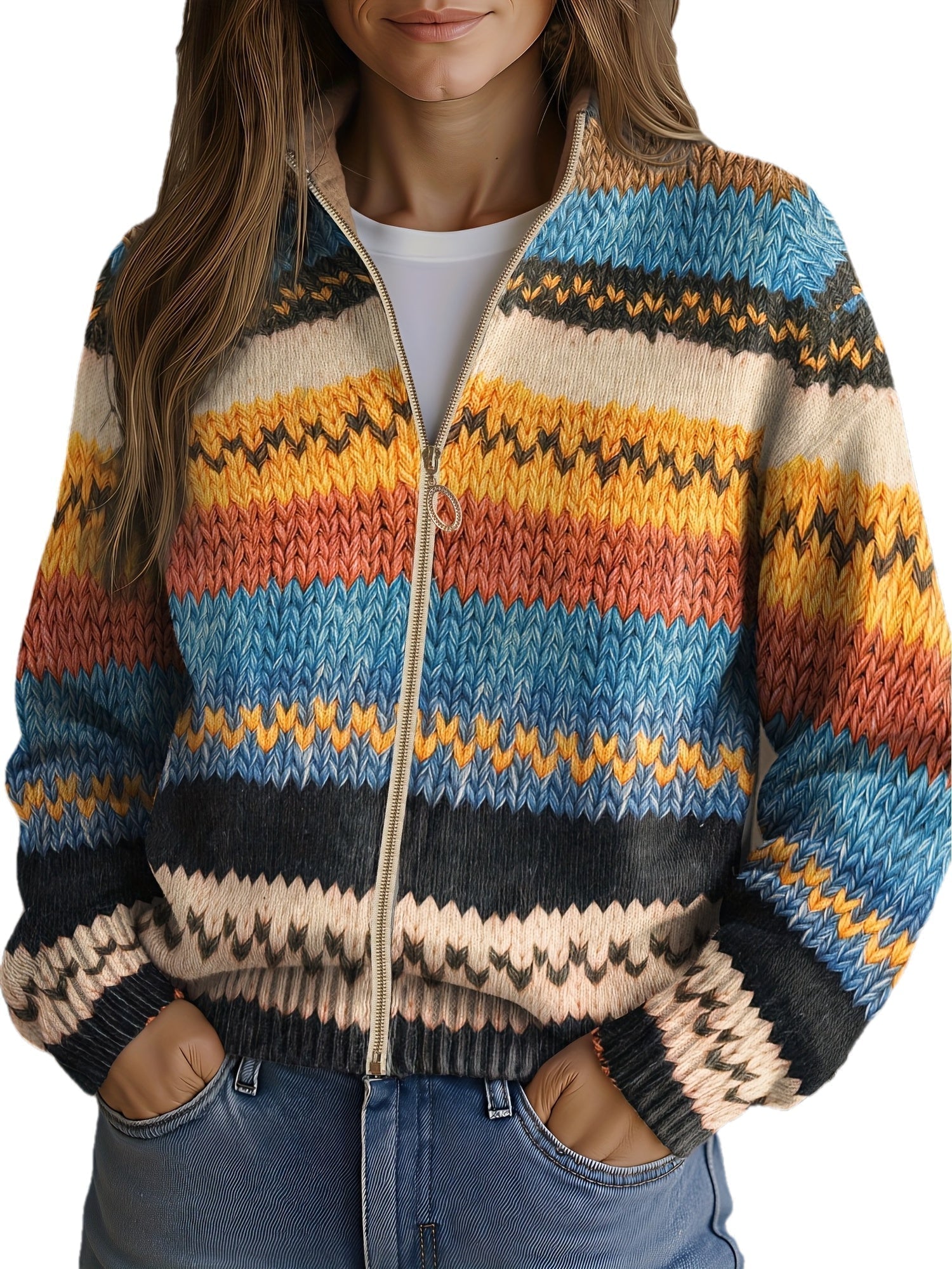 LILIANA | ZIGZAG KNIT ZIP CARDIGAN