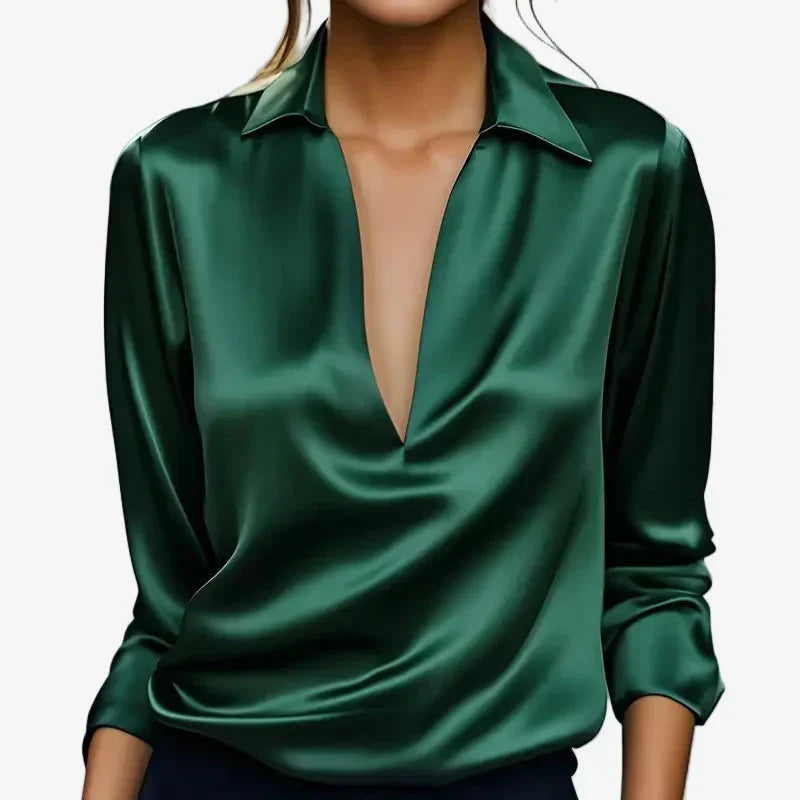 Vinita | Collared V-Neck Sheen Blouse