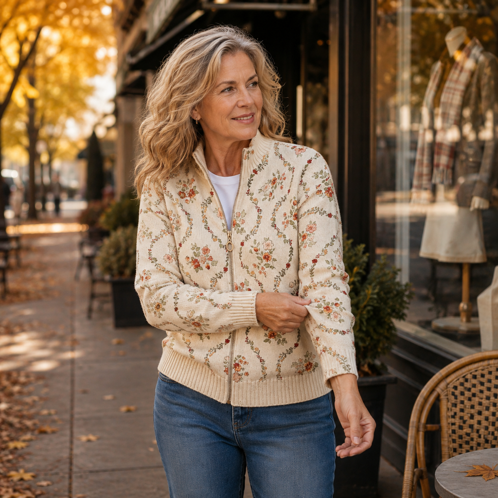 ADRIANA | DELICATE FLORAL ZIP CARDIGAN