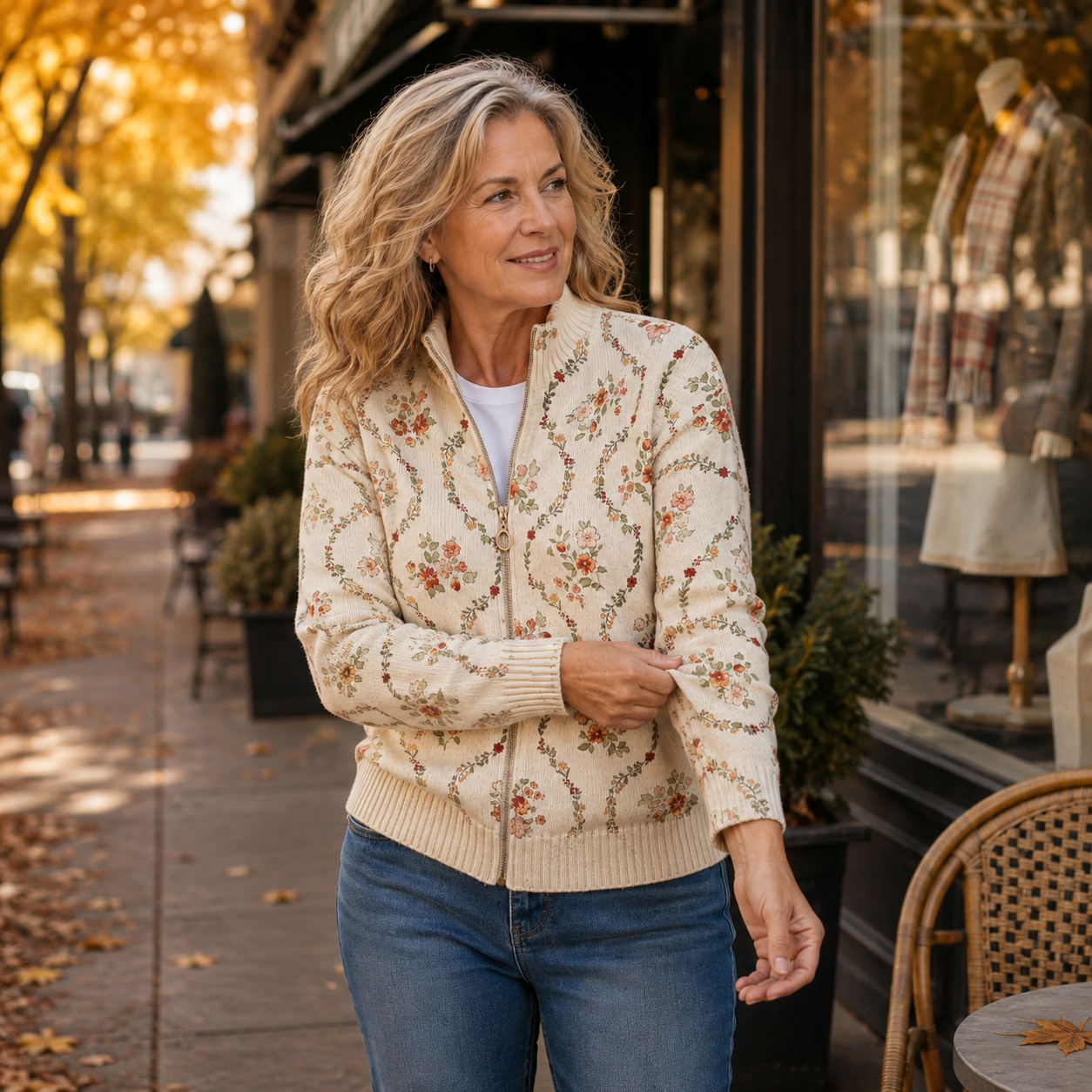 ADRIANA | DELICATE FLORAL ZIP CARDIGAN