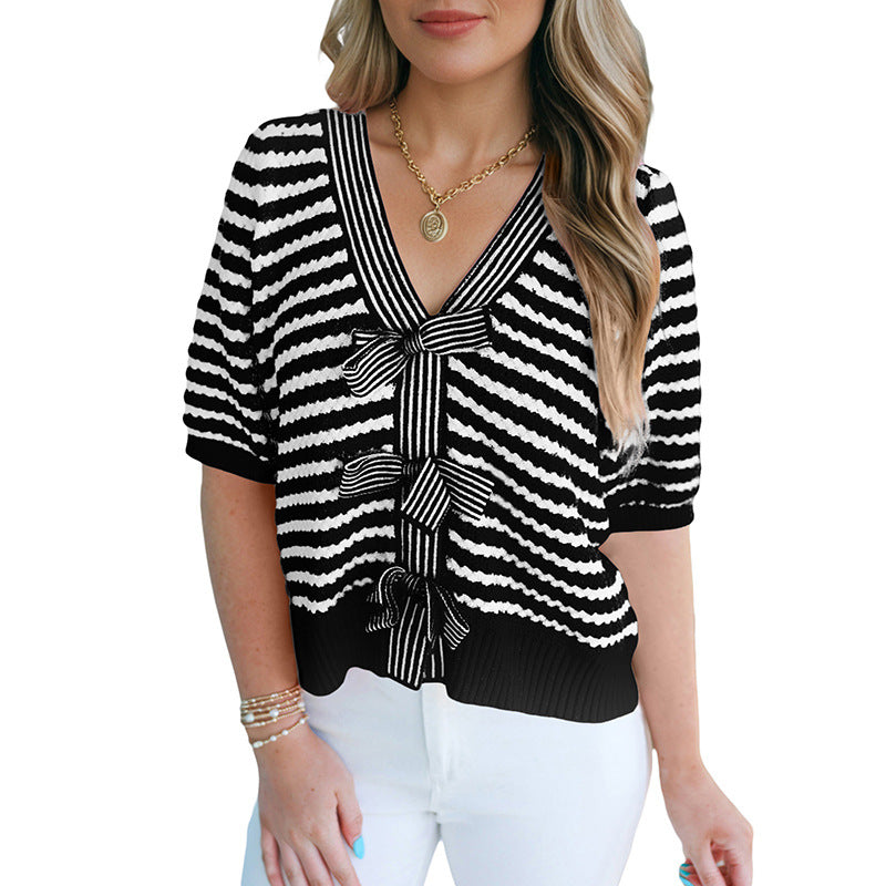 Jamesha | Striped Short-Sleeve Cardigan