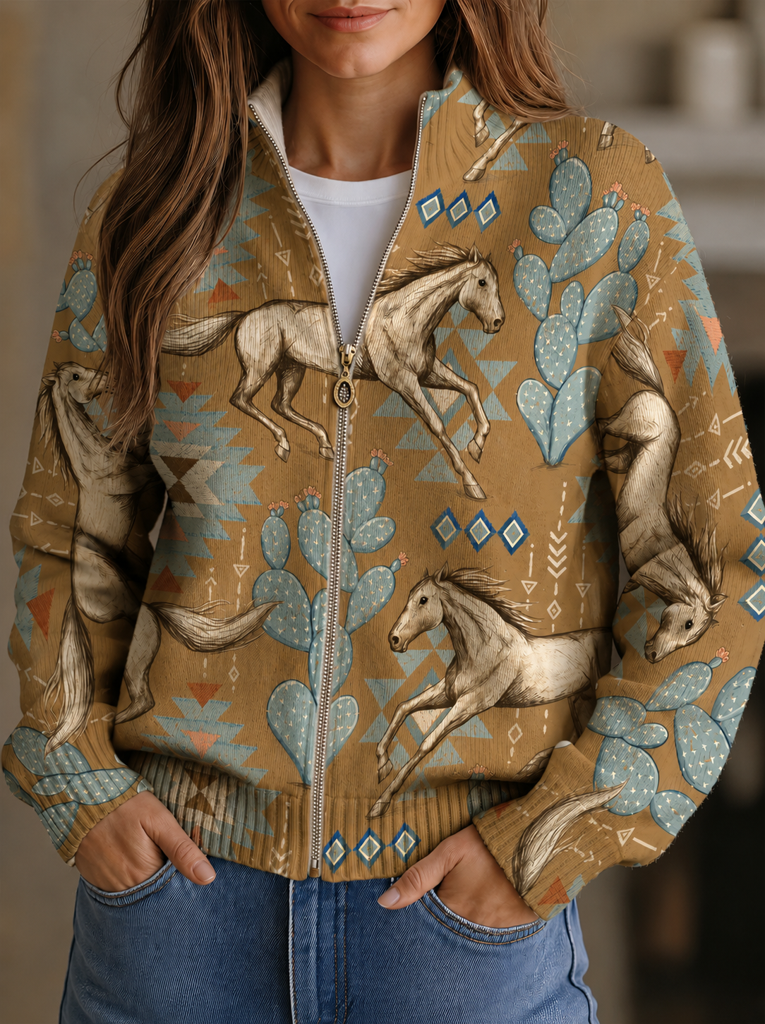 GIOVANNA | HORSE & CACTUS ZIP CARDIGAN