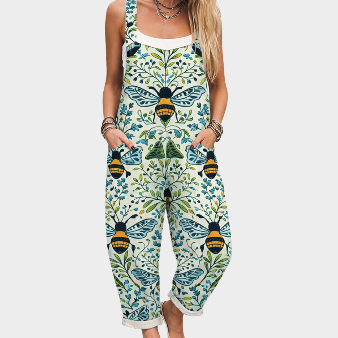 RELAXED-FIT PRINTED ADJUSTABLE-STRAP DUNGAREES