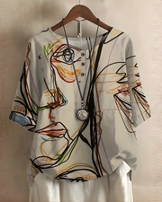 Nhi | Printed Button-Neck Blouse