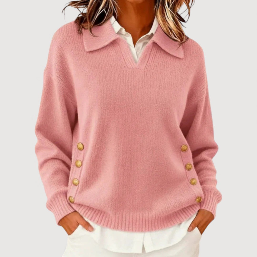 Takiyah | Collared Button-Hem Jumper