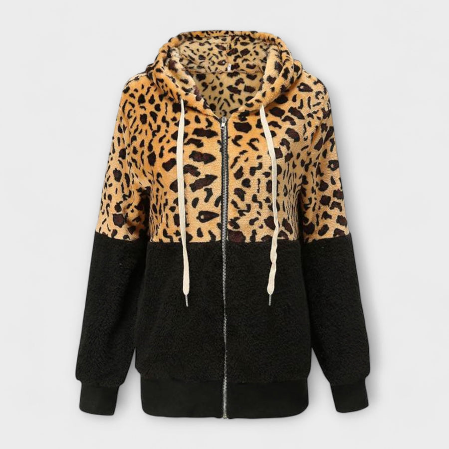 Coral | Fleece Hoodie with Leopard Design
