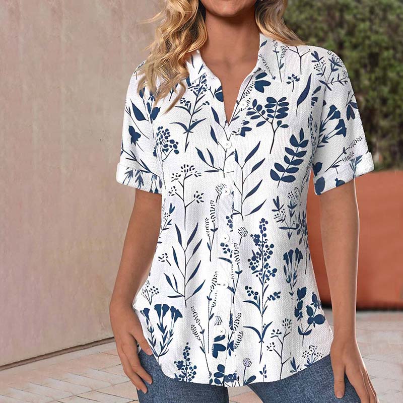 Kyna | Leaf-Print Short-Sleeve Shirt