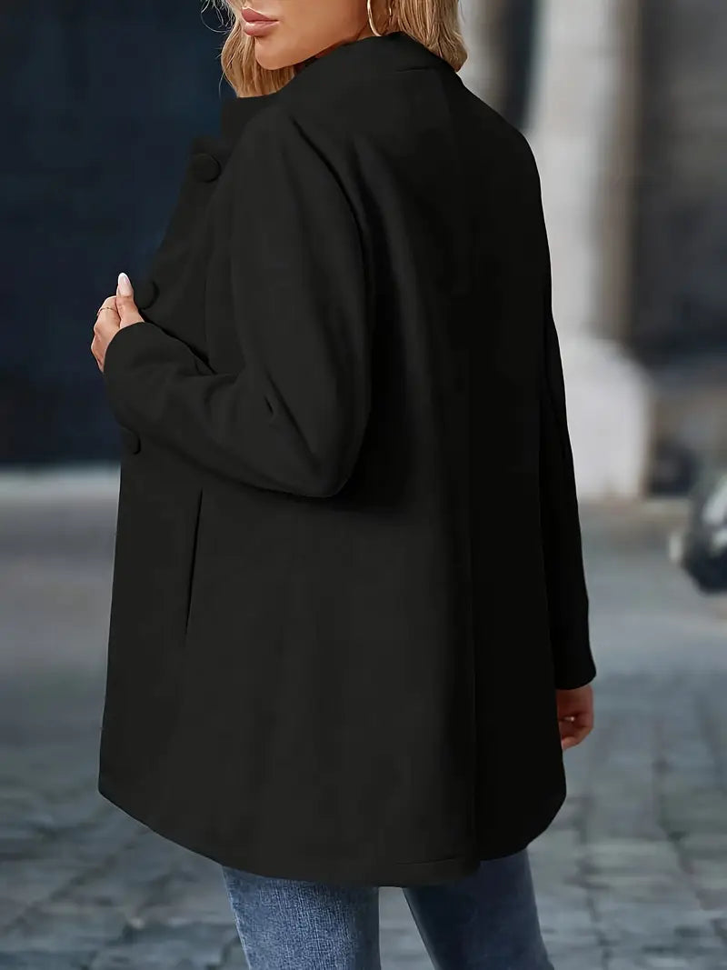 Clodagh | Mid-Length High-Neck Buttoned Winter Coat in Black
