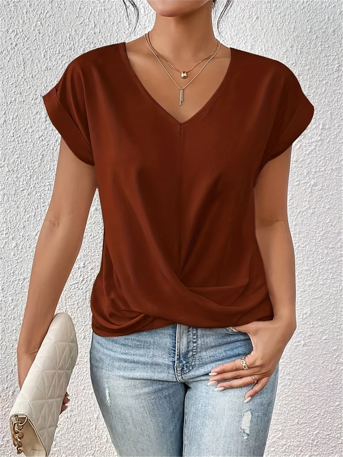 Fayetta | Twist-Hem V-Neck T-Shirt