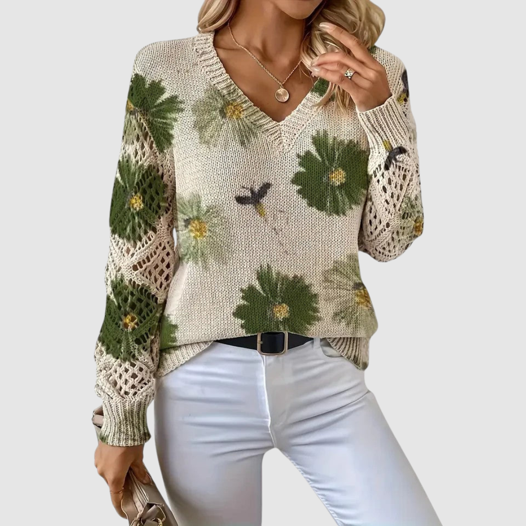 Meda | Elegant Jumper With Flower Pattern