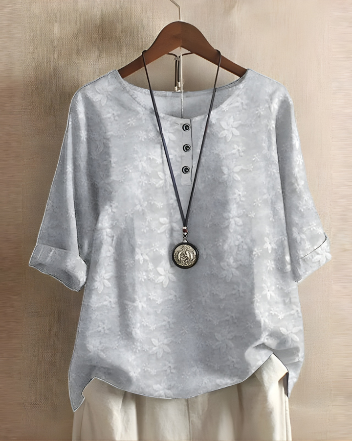 Nhi | Printed Button-Neck Blouse