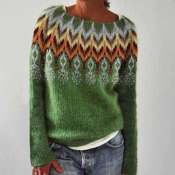 Veronika | Cozy Petrol Jumper With Pine Pattern