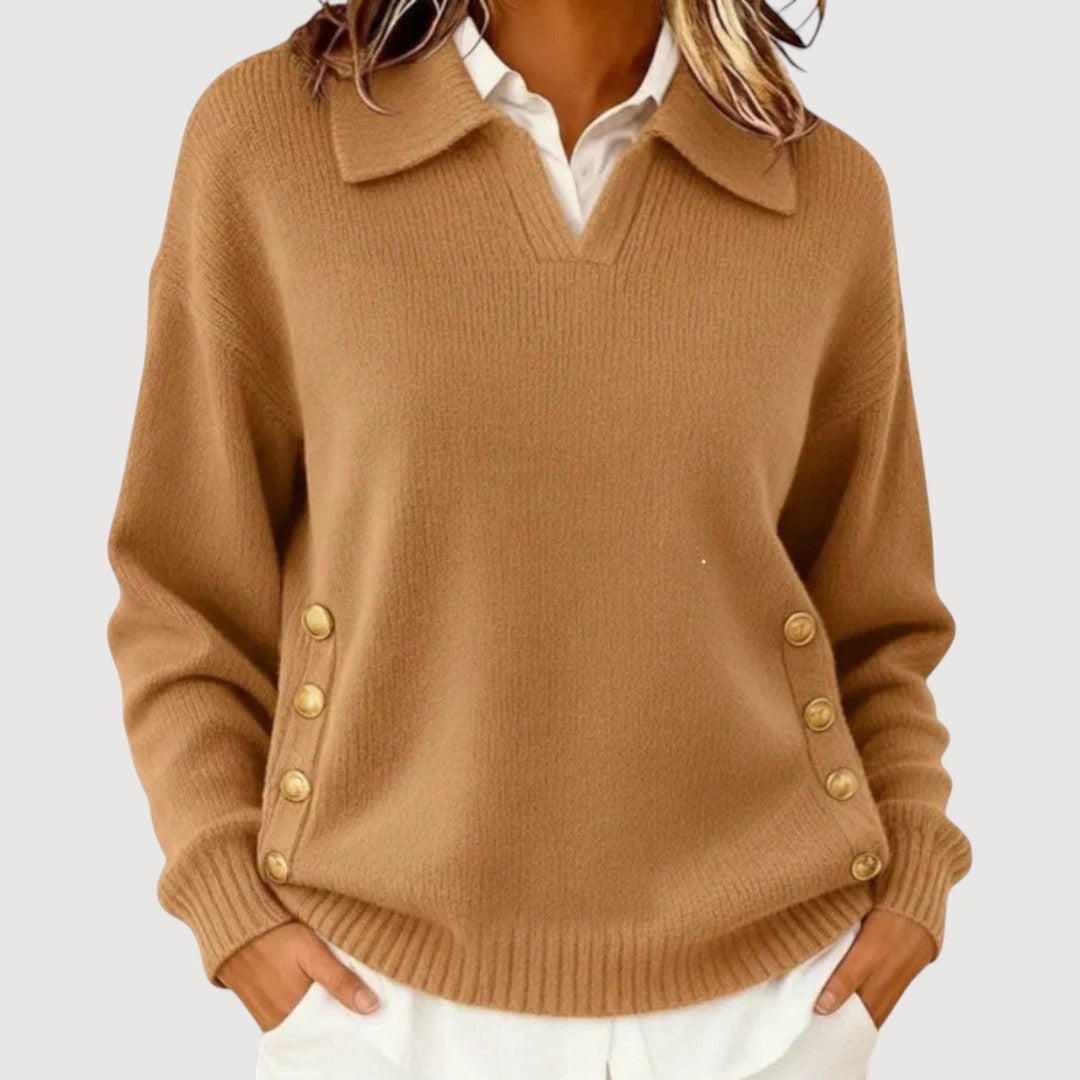 Takiyah | Collared Button-Hem Jumper