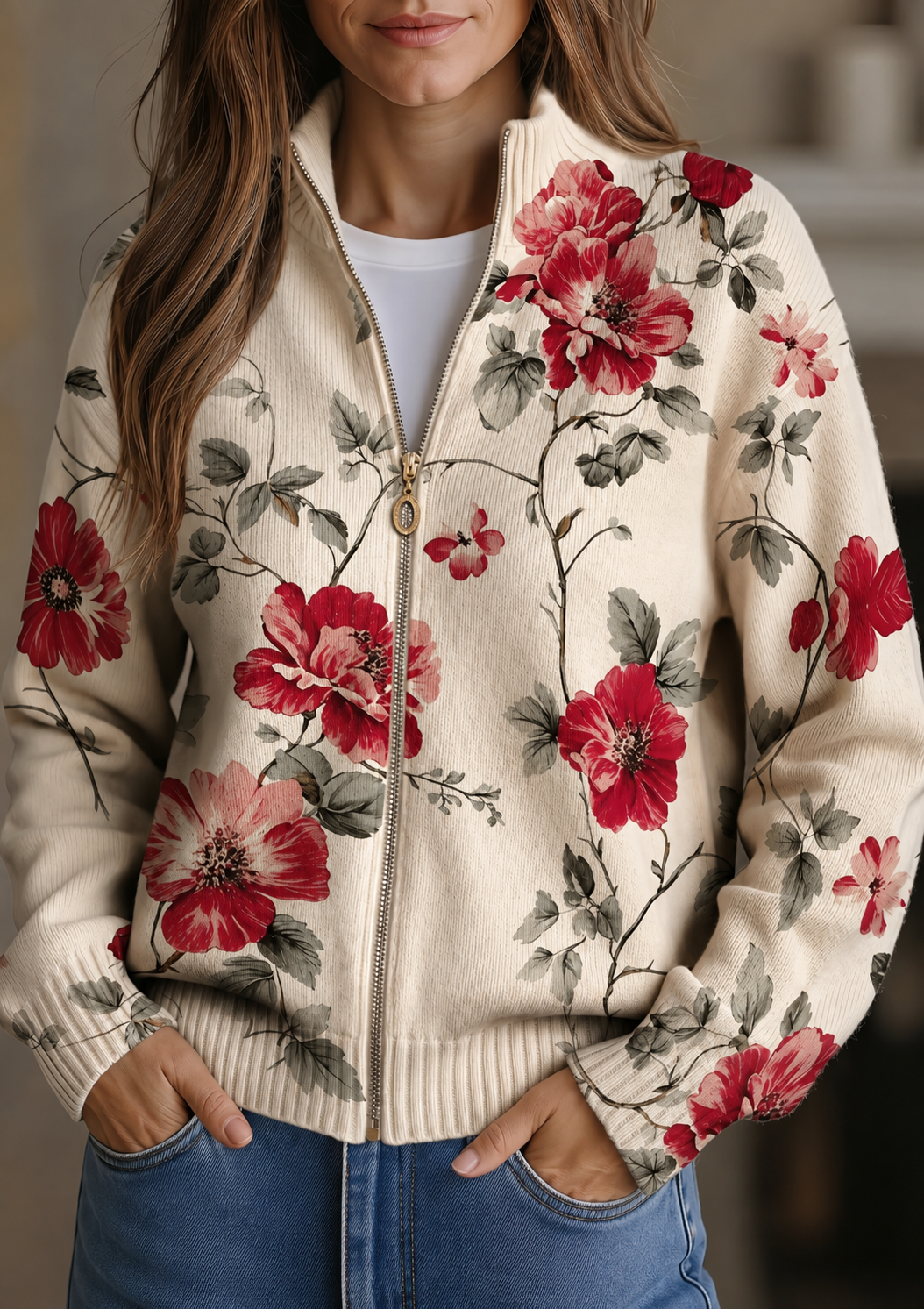 FILOMENA | VINTAGE ROSE ZIP CARDIGAN