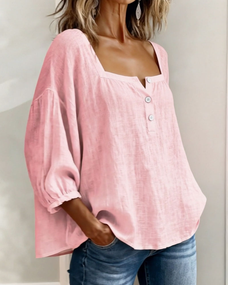 Tenille | Square-Neck Button Blouse
