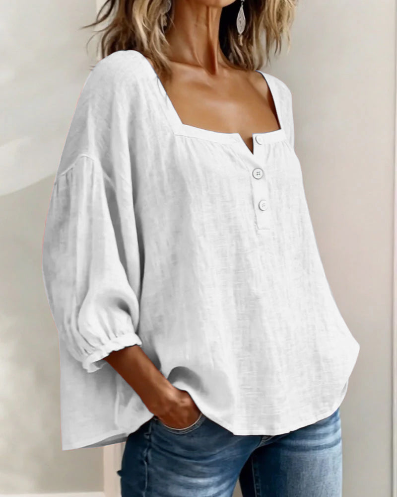 Tenille | Square-Neck Button Blouse