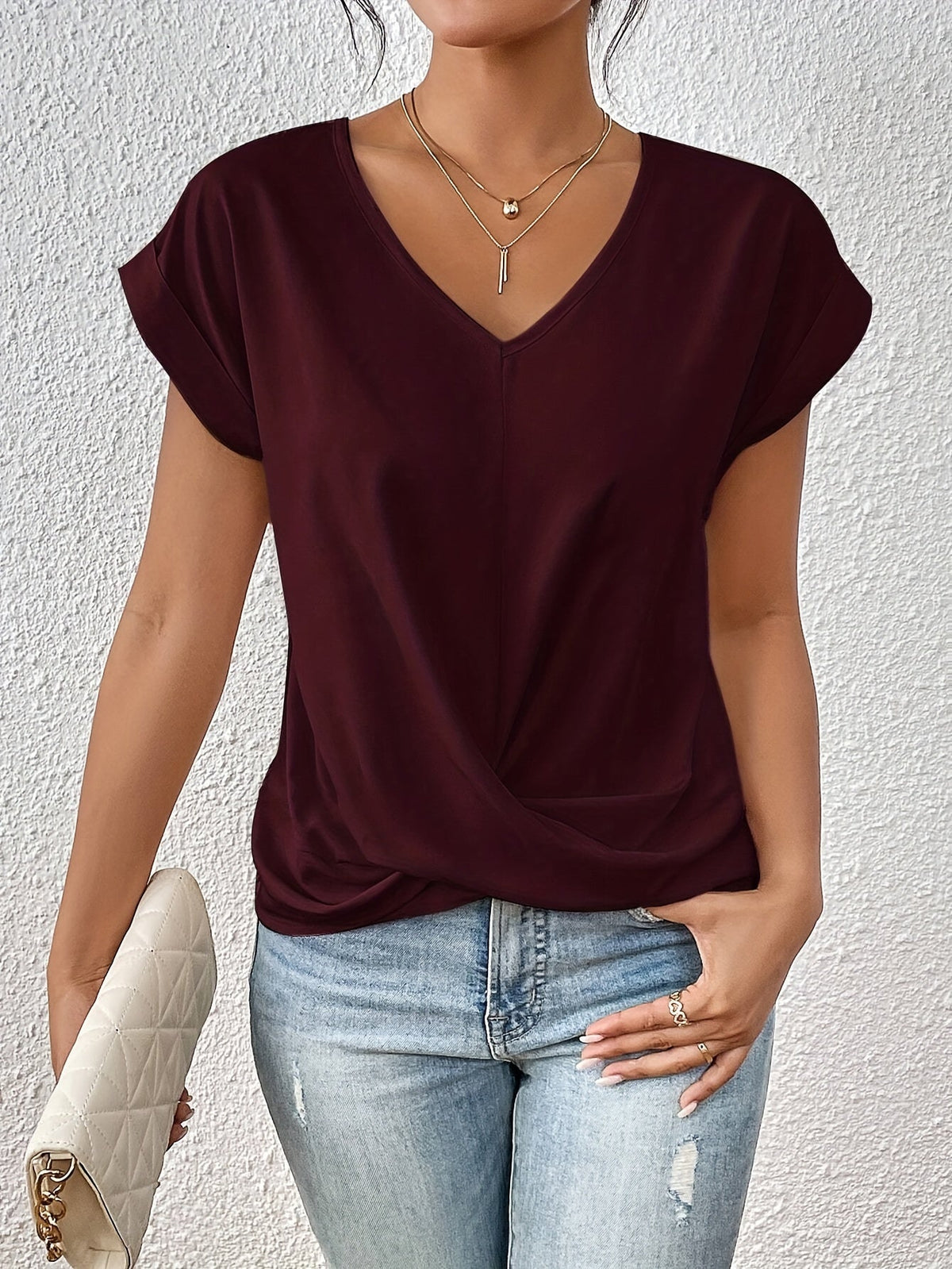 Fayetta | Twist-Hem V-Neck T-Shirt