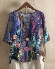 Nhi | Printed Button-Neck Blouse