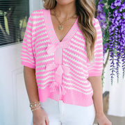 Jamesha | Striped Short-Sleeve Cardigan