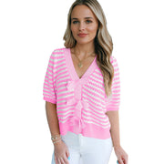 Jamesha | Striped Short-Sleeve Cardigan